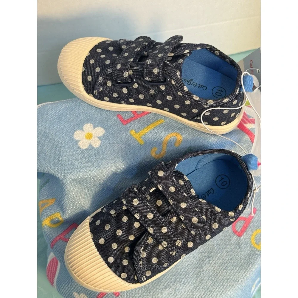 Toddler Girls Slip On Canvas Shoes -‎ Blue w/ White Polka Dots - Size 10 NEW